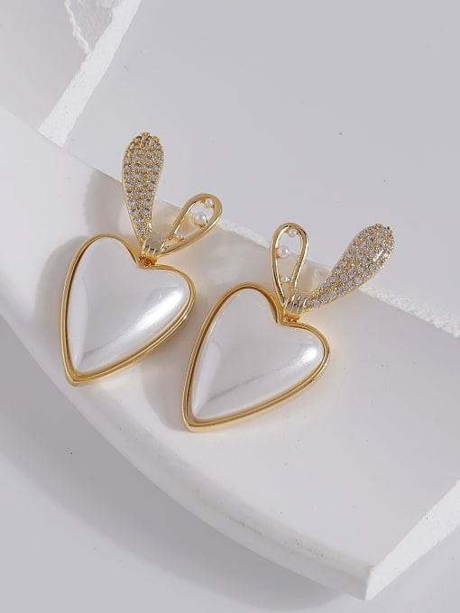 16k gold [925 silver needle] Brass Imitation Pearl Heart Dainty Stud Earring